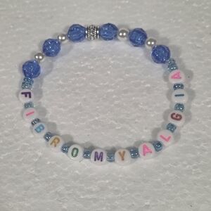 Hand Crafted Custom 'FIBROMYALGIA' Beaded Bracelet - Blue & White